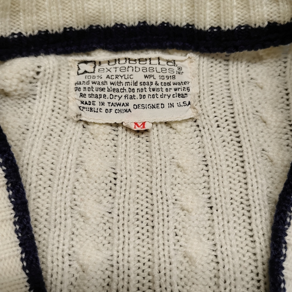 Vintage Loubella Extendables White Dk Blue knit cardigan sweater M - Picture 12 of 13